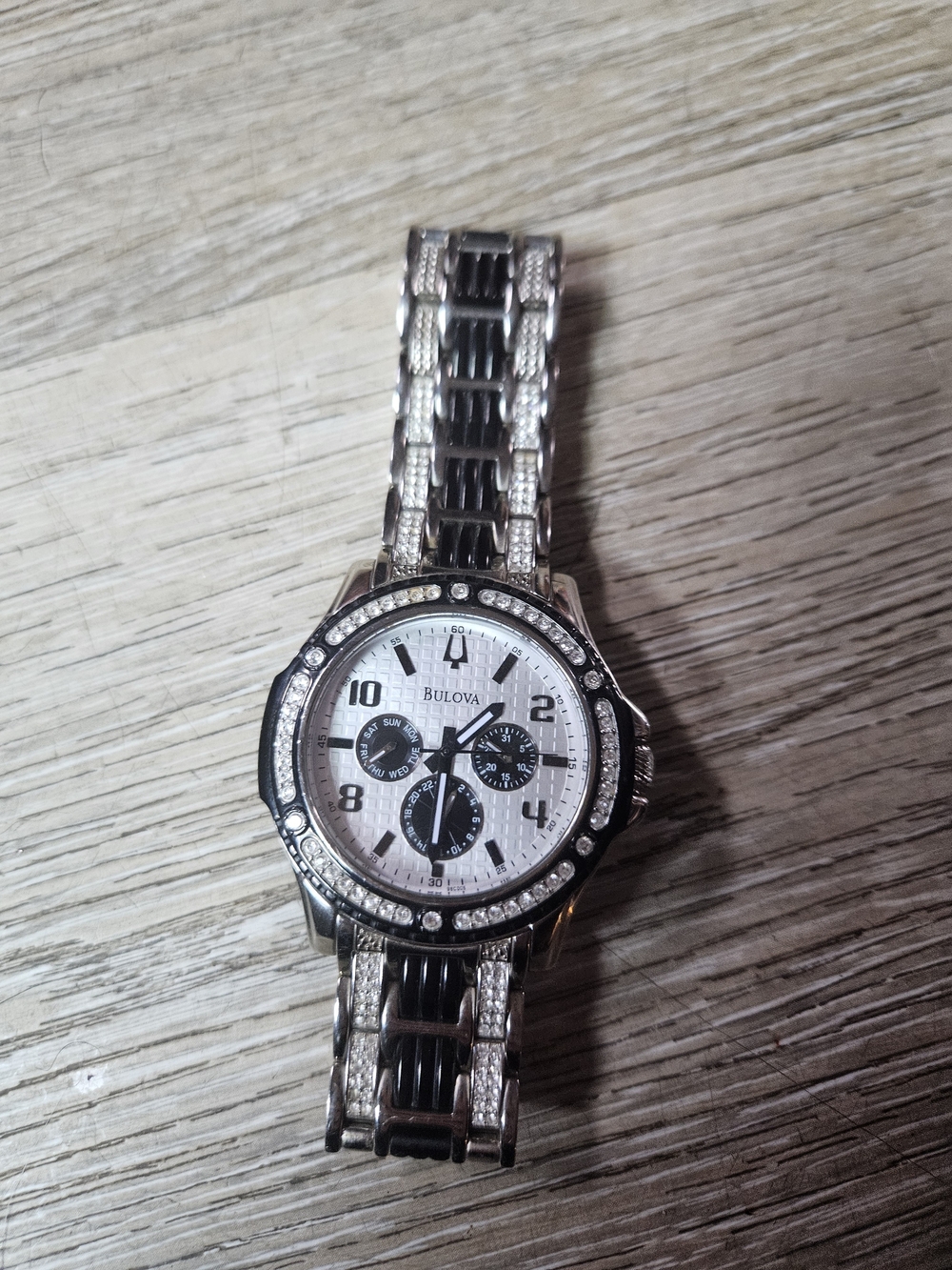 Bulova Silver & Black Crystal Accent Chronograph Watch